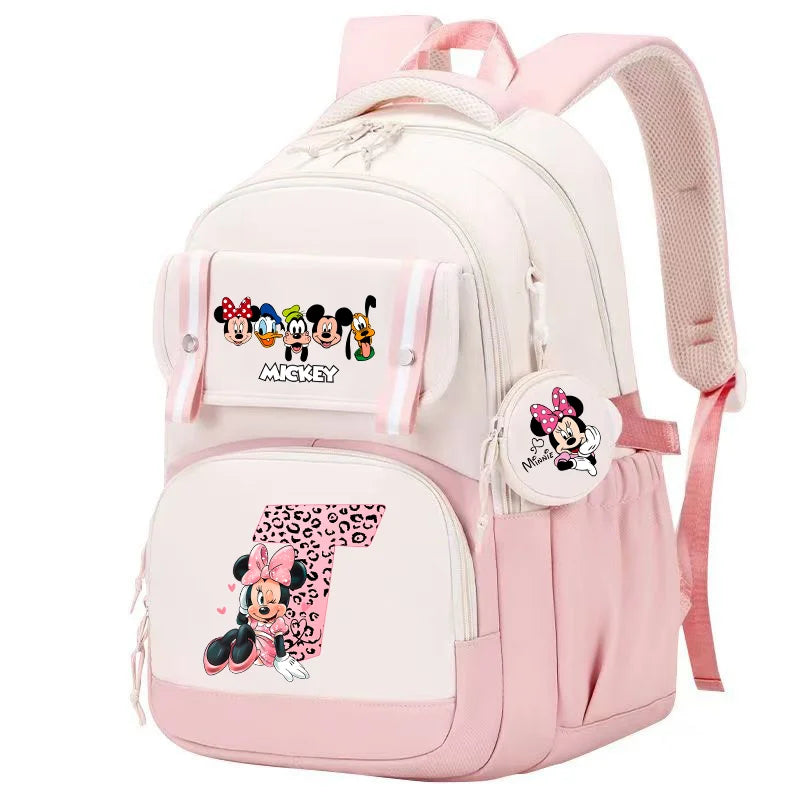 Minnie Mouse Backpack Student Boy Girl Schoolbag Kid Teenager Cartoon Bookbag Daypack Travel Commute Knapsack With Coin Purse