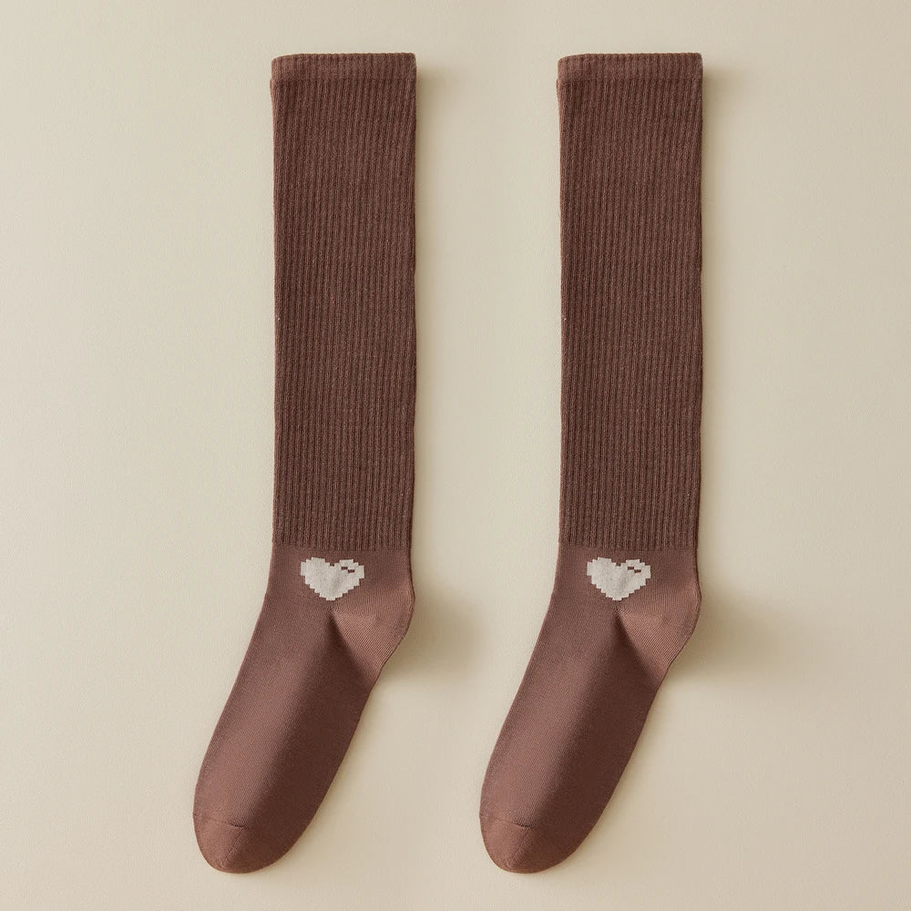 1 Pairs Spring-Autumn Trend Compression Calf Socks Women Heart Print Cotton High Socks Odor-Resistant for Slimming Legs All-Day