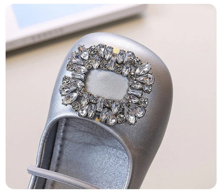 Girls Princess Leather Shoes Luxury Rhinestone Kids Ballet Shoes Fashion Shallow Non-slip Children's Flats for Party Wedding