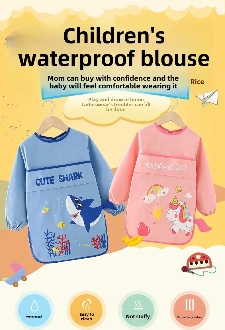 Waterproof Baby Bibs for Eating And Drawing Anti-Dirty Children Cover up Summer Nursery Baby Food Tray Toddler Feeding Apron