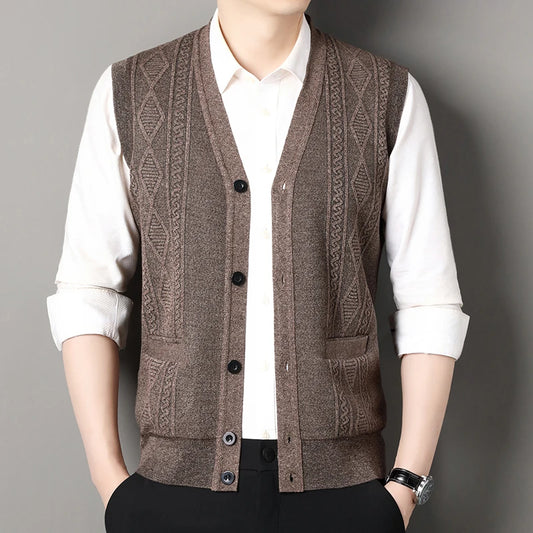 Autumn Winter Mens Vest Casual Sweater Vests Button Up Cardigan Men's V-neck Fashion Knitted Cardigans