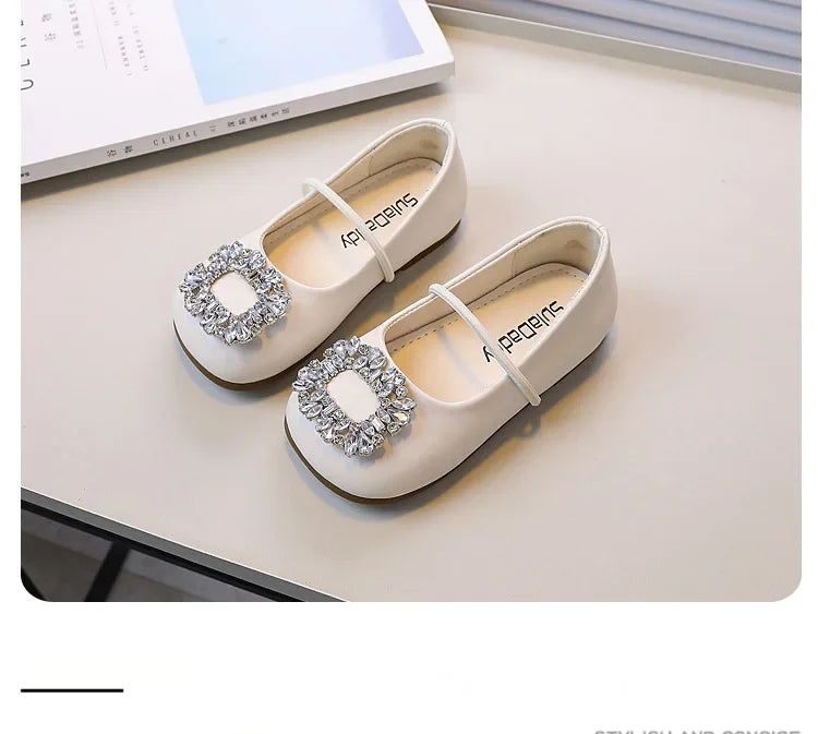 Girls Princess Leather Shoes Luxury Rhinestone Kids Ballet Shoes Fashion Shallow Non-slip Children's Flats for Party Wedding