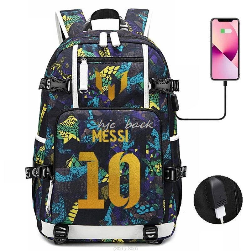 Football Stars Messi Backpacks Camouflage USB Teens School Bags Waterproof Boys Girls Casual Travel Laptop knapsacks Best Gift