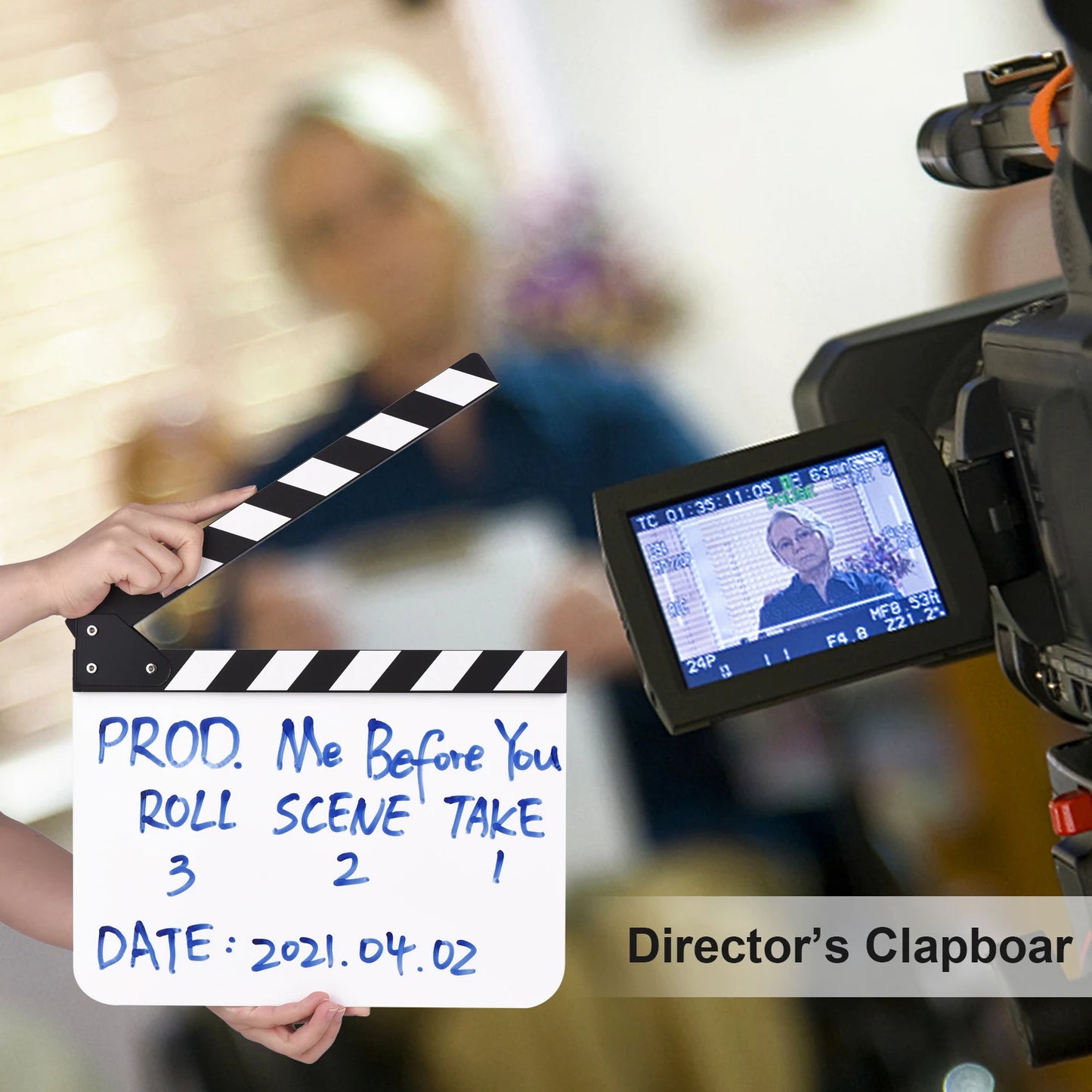 30 * 24cm/ 12 * 9in Acrylic Film Clapboard Movie Directors Clapper Board Slate Cut Action Scene Blank Clap Board Dry Erase Board