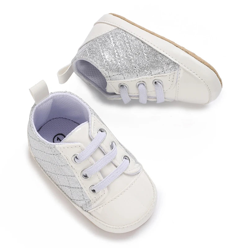 0-18 Months Infant Spring Shoe Newborn Infant Girls and Boys Recreational Baptism Non-Slip Walking Shoe White Soft-soled Sneaker
