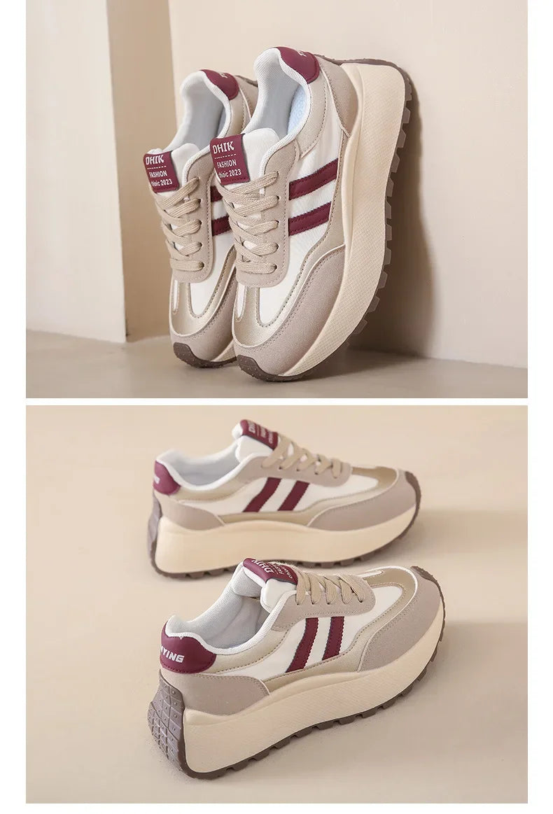 2024 autumn Spring Thick Bottom Women's Shoes Casual Patchwork Leather Sneakers Casual Vulcanised Shoes Ladies Chaussure Femme