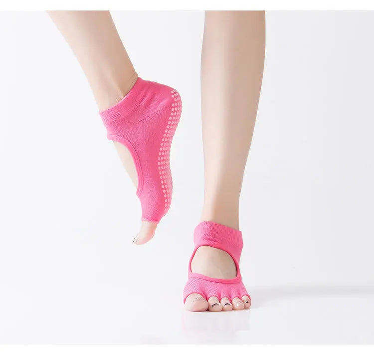 3 Pairs Women Backless Five Toe Yoga Socks Non-Slip Cotton Dance Ballet Pilates Socks Open Half Breathable Fitness Sports Socks
