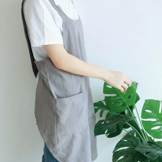 2026 Cotton Linen Kitchen Apron Vintage Simple Household Cooking Apron Cafe Florist Waist Apron Dress Home Cooking Accessories