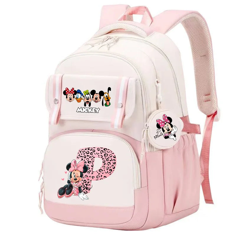 Minnie Mouse Backpack Student Boy Girl Schoolbag Kid Teenager Cartoon Bookbag Daypack Travel Commute Knapsack With Coin Purse