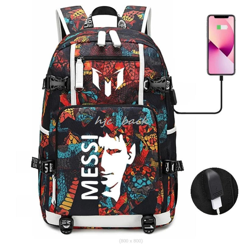 Football Stars Messi Backpacks Camouflage USB Teens School Bags Waterproof Boys Girls Casual Travel Laptop knapsacks Best Gift