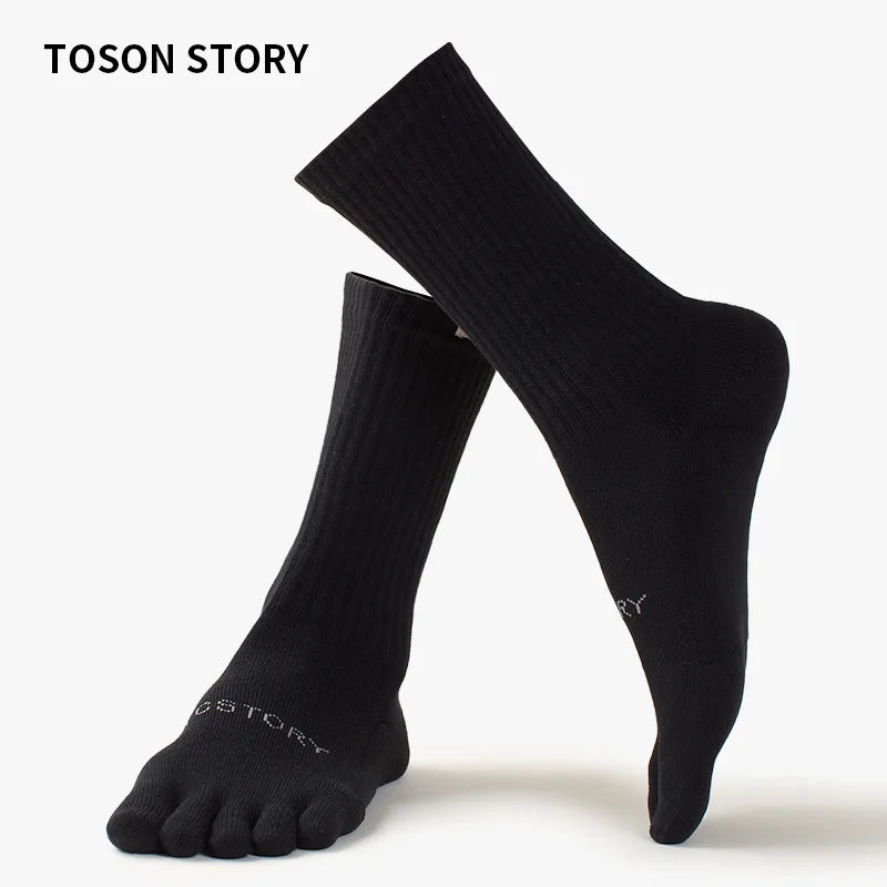 Men's Sports Five Finger Cotton Socks Sweat Absorption Anti-odor Autumn Winter Towel Base Terry Long Tube Split Toe Socks