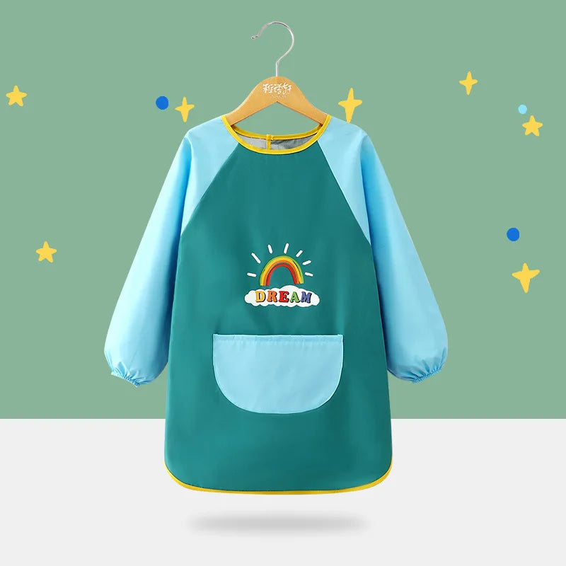 Cute Cartoon Infant Eating Bib Burp Cloths Painting Drawing Apron Long Sleeved Waterproof Children's Overalls Raincoat Supplies