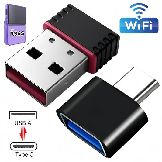 Mini USB WiFi Dongle RTL8188 Wireless Network Cards for R36S R36H Game Consoles with Type C OTG Adapter Portable WiFi Receiver