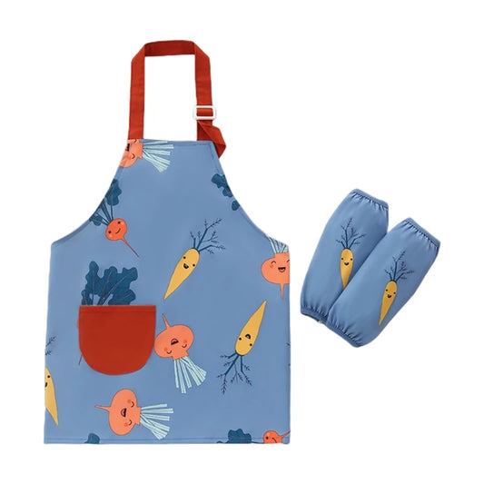 Cute Cartoon Children Apron with Sleeves Set Baby Bibs Kids Craft Art Apron Kitchen Cooking Suit Toddler Burp Cloths for 3-12Y