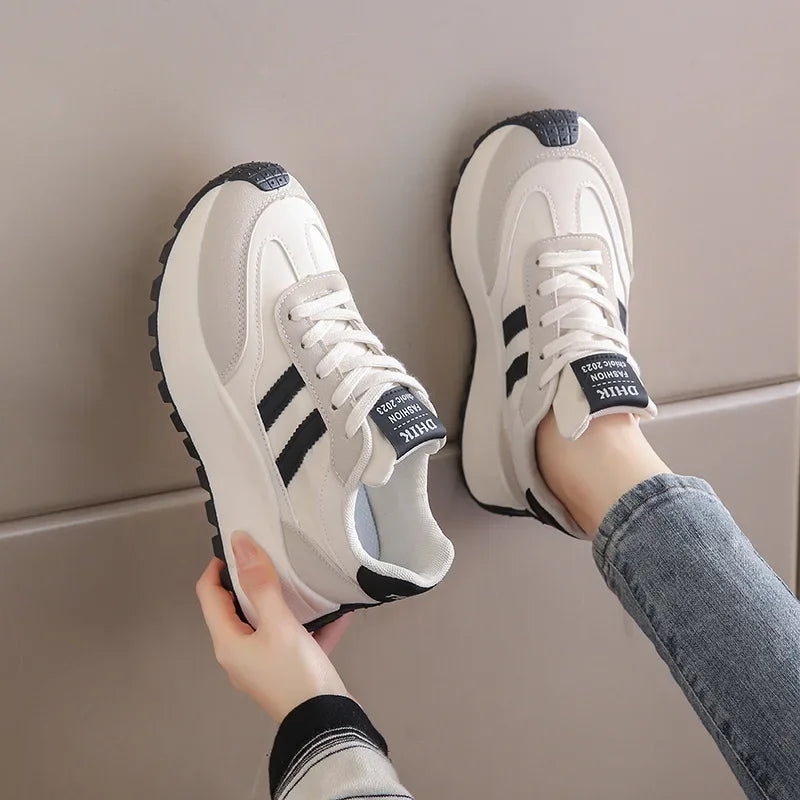 2024 autumn Spring Thick Bottom Women's Shoes Casual Patchwork Leather Sneakers Casual Vulcanised Shoes Ladies Chaussure Femme