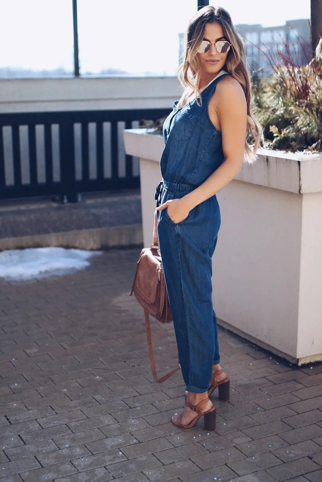 Summer Denim Jumpsuit For Women 2025 Fashion Sleeveless Button Vest Slim Drawstring Pant Jumpsuits High Street Women's Clothing