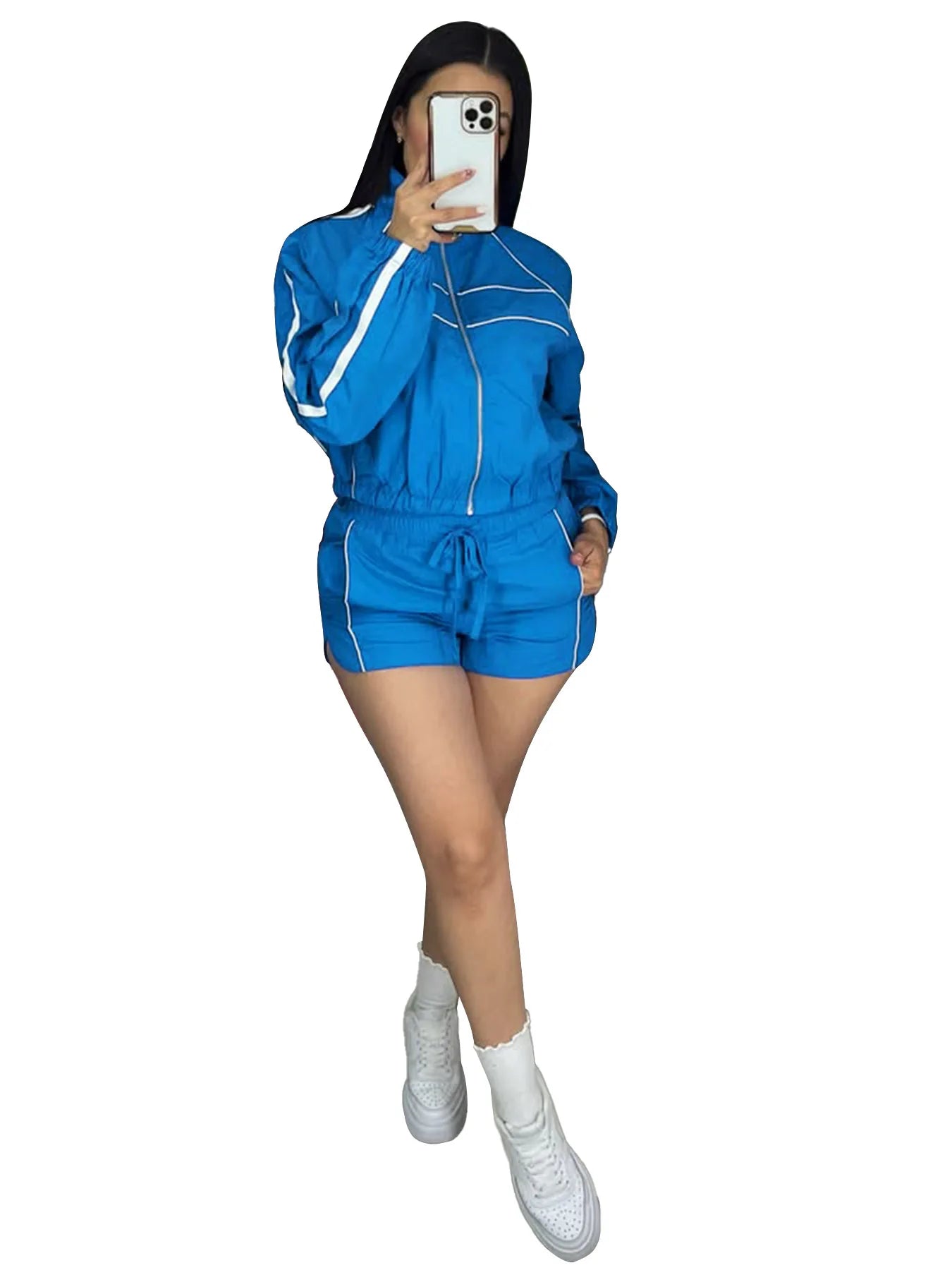 Shorts Pant Set Women Two Piece Sets Turn Down Collar Matching Sets Zipper Coats High Waist Y2k Streetwear Elegant Short Pants