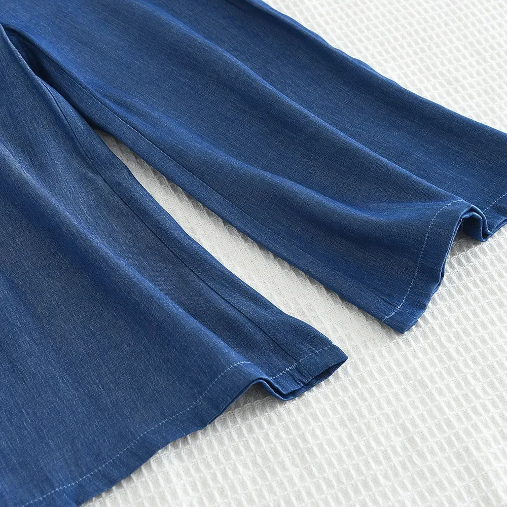 Bear Leader Toddler Girl Clothes Summer Solid Color Imitation Denim Children's Suit Blue Ruffled Sleeveless Vest+Pants 2Pcs Set