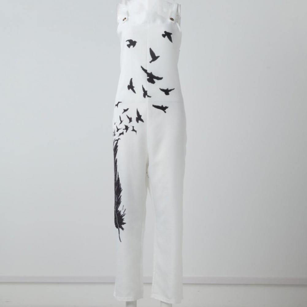 Casual Loose Jumpsuit Women Spaghetti Long Camis Summer Print Cotton Linen Strap Wide Leg Pants Bib Overalls Sleeveless Jumpsuit