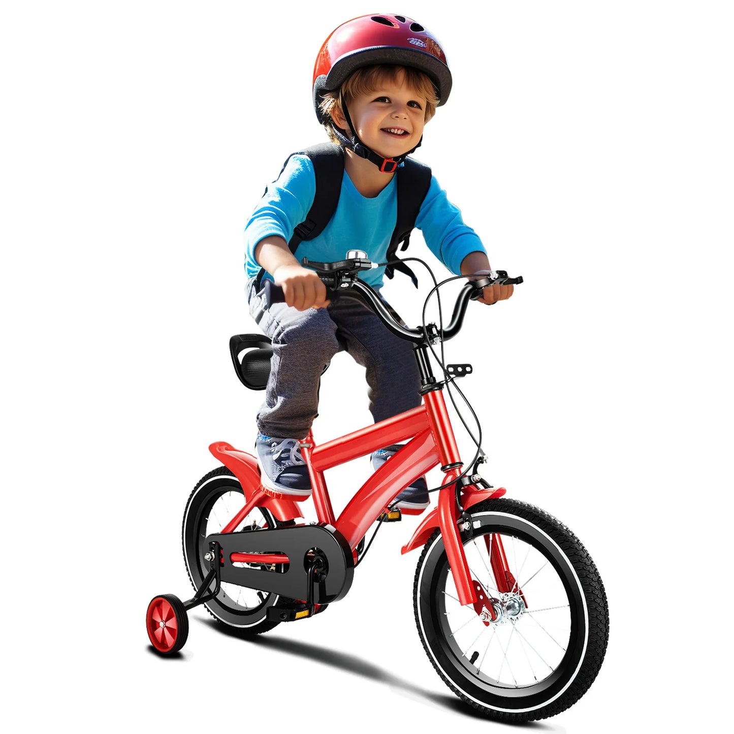 14inch Children's Bicycle with Training Wheel for 2-5 Year-Old Boys and Girls, Height Adjustable Kids Bike White/Yellow/Red/Blue