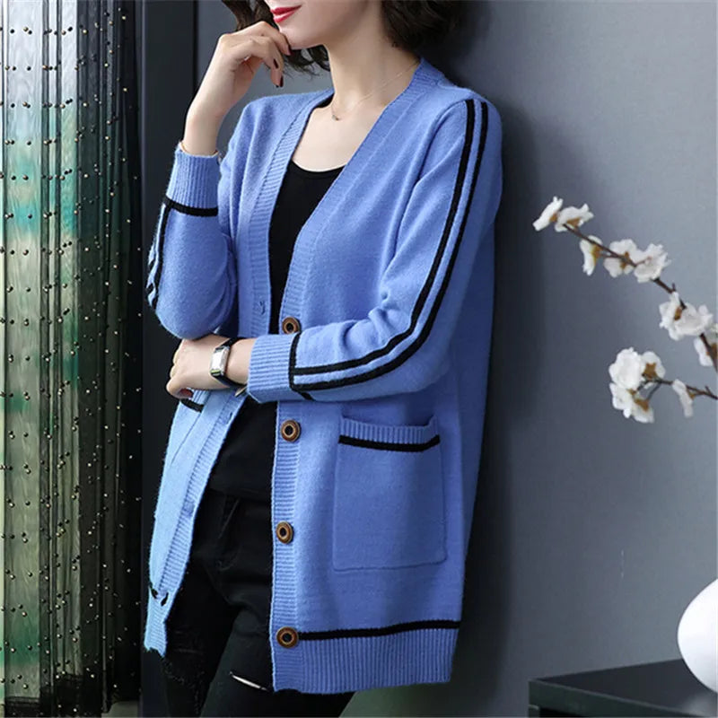 Outwear Cardigan Women's Mid Length Spring Autumn New Large Size Loose Knitted Sweater Coat Thicken Knitwears Jacket S-2XL