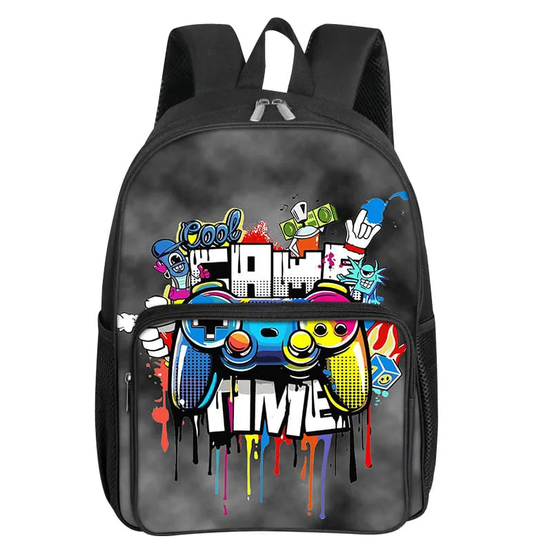 GamePad Pattern Square Front Pocket Backpack for Boy and Girls Best Gifts 3D Cartoon SchoolBags for Children