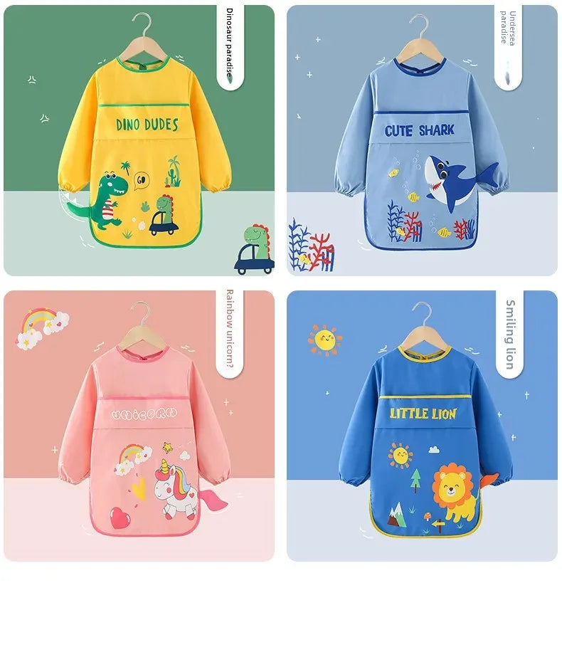 Waterproof Baby Bibs for Eating And Drawing Anti-Dirty Children Cover up Summer Nursery Baby Food Tray Toddler Feeding Apron