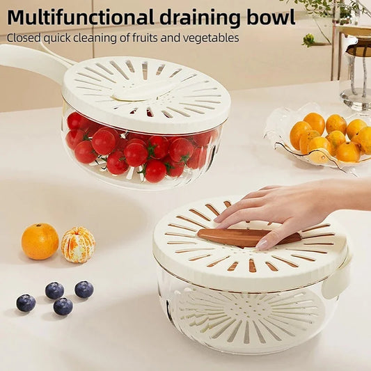 Fruit Drain Basket Foldable Handle Vegetable Washing Bowl Plastic Cleaning Colander Refrigerator Crisper Food Storage Container