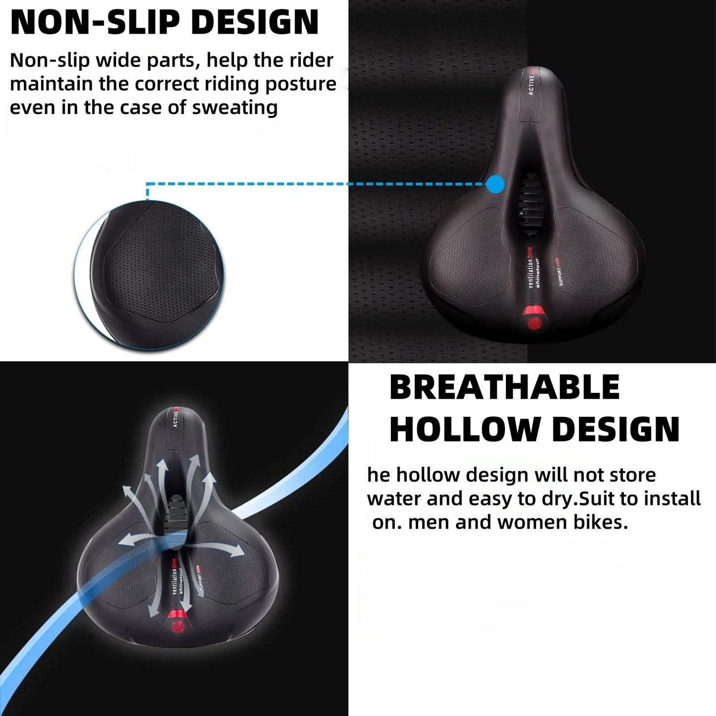 Men's Comfortable Breathable Bicycle Saddle MTB Road Bike Crash Absorbing Wide Seat Cushion Light and Comfortable Safety