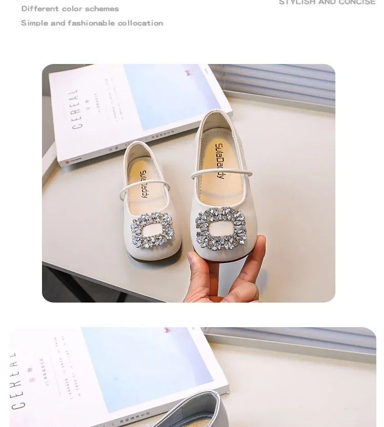 Girls Princess Leather Shoes Luxury Rhinestone Kids Ballet Shoes Fashion Shallow Non-slip Children's Flats for Party Wedding
