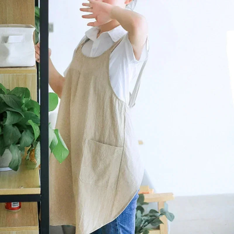 2026 Cotton Linen Kitchen Apron Vintage Simple Household Cooking Apron Cafe Florist Waist Apron Dress Home Cooking Accessories