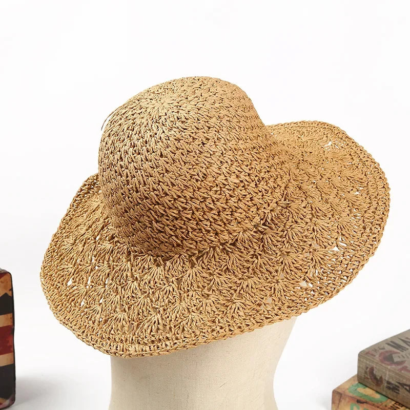 Summer Straw Hat for Women Large Brim Sun Hat Folding Travel Beach HatSun Shade Parent-child Hat Mom Girls Sun Hats
