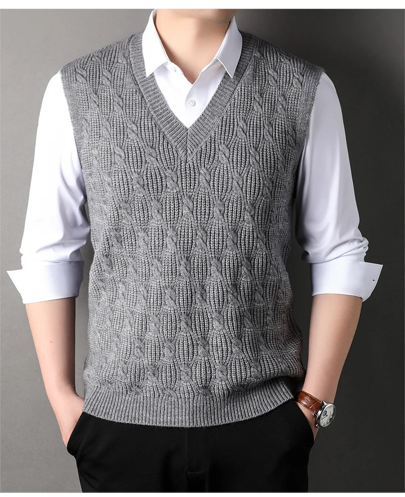 High End New Autum Winter Fashion Brand Knit Pullover V Neck Argyle Sweater Vest Mens Designer Sleeveless Casual Men Clothing