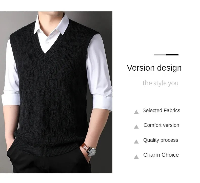 High End New Autum Winter Fashion Brand Knit Pullover V Neck Argyle Sweater Vest Mens Designer Sleeveless Casual Men Clothing