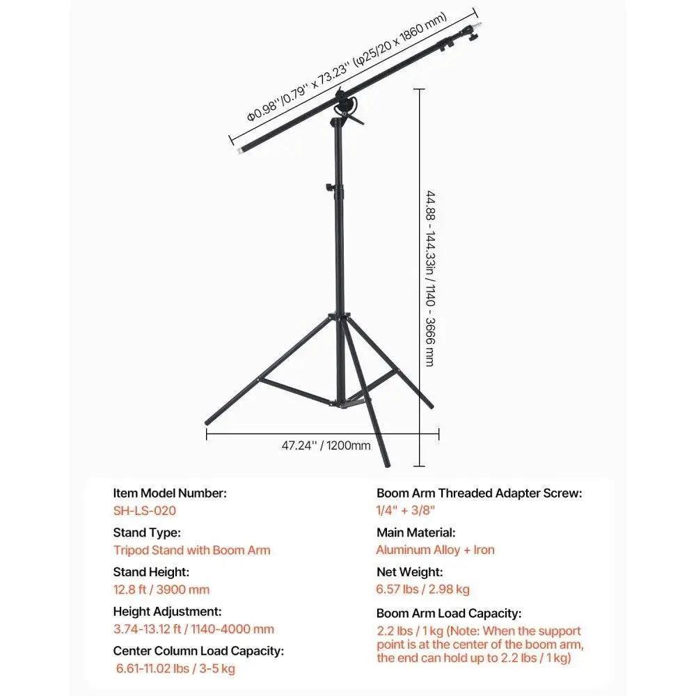 Professional Heavy Duty Adjustable Aluminum Photography Light Stand with Air Cushioned Boom Arm