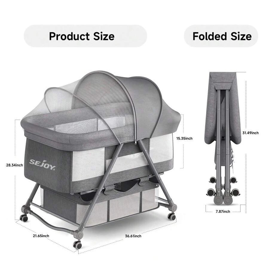 Sejoy 3 in 1 Rocking Crib Baby Bassinet Newborn Beside Sleeper Infant Sleeping Bed Convertible