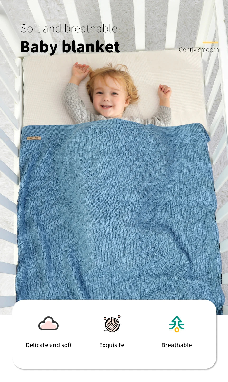 Solid Color 70 cm * 90 cm 0-24 Months Newborn Baby Swaddle Wraps Soft Infant Security Blankets Knitted Acrylic Baby Blankets