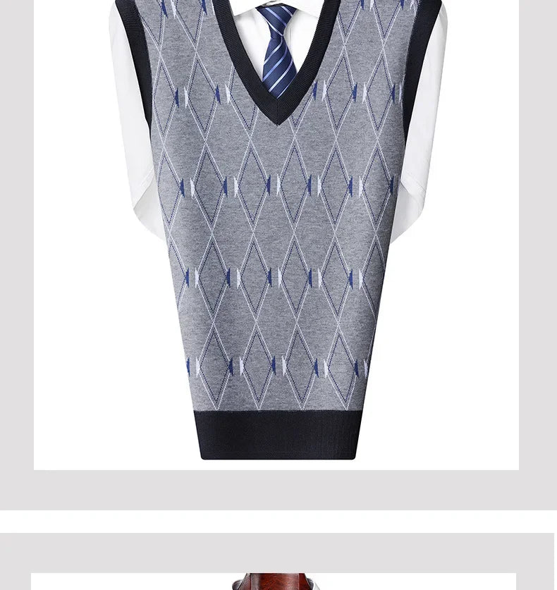 Men's Sweatvest Knit Vest 2023 Autumn Winter New Style Casual Fashionable V-Neck Middle-Aged And Elderly Pullover