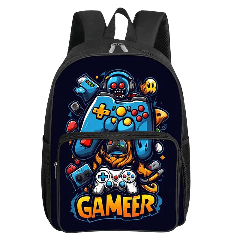 GamePad Pattern Square Front Pocket Backpack for Boy and Girls Best Gifts 3D Cartoon SchoolBags for Children