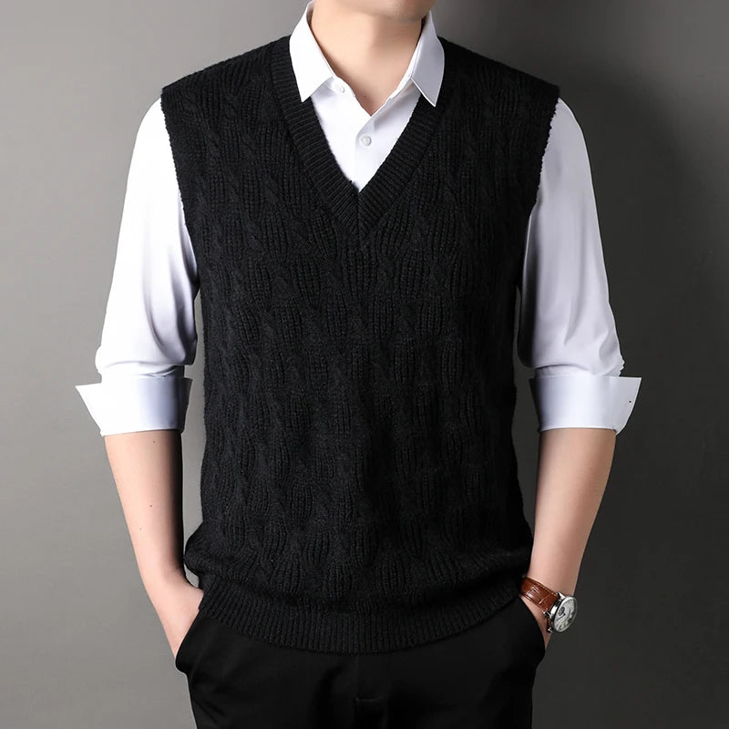 High End New Autum Winter Fashion Brand Knit Pullover V Neck Argyle Sweater Vest Mens Designer Sleeveless Casual Men Clothing