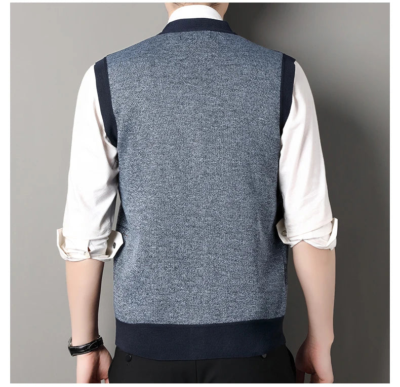 New Men's Sweater Vest Casual Sleeveless Knit Jackets Men Fashion Plaid V-neck Cardigans Man Clothes Knitted Waistcoat