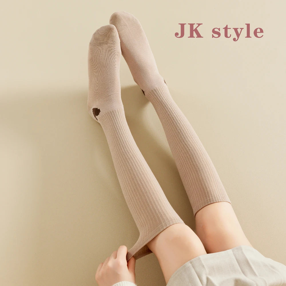 1 Pairs Spring-Autumn Trend Compression Calf Socks Women Heart Print Cotton High Socks Odor-Resistant for Slimming Legs All-Day