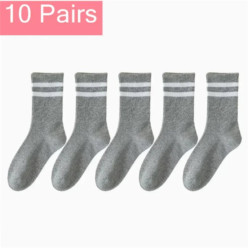 Mid Length Socks Women Classic Black White Solid Color Fashionable Casual Sports Absorbing Breathable Men Socks 1/7/10/20 Pairs