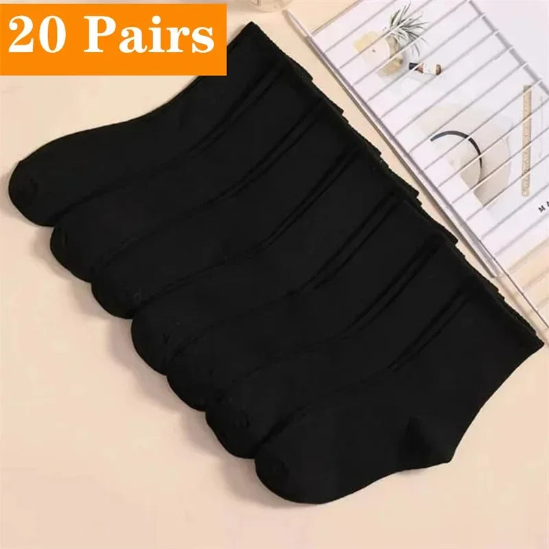 Mid Length Socks Women Classic Black White Solid Color Fashionable Casual Sports Absorbing Breathable Men Socks 1/7/10/20 Pairs