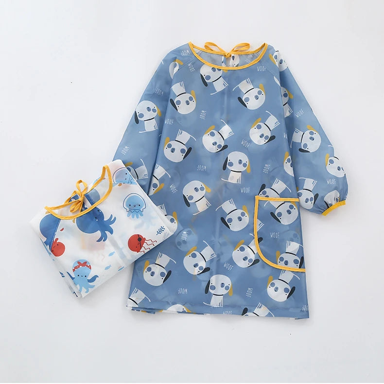 Children's Painting Apron Kids Long Sleeve Waterproof Apron Art Craft Painting Cook Feeding Cartoon Smock for Painting Cooking