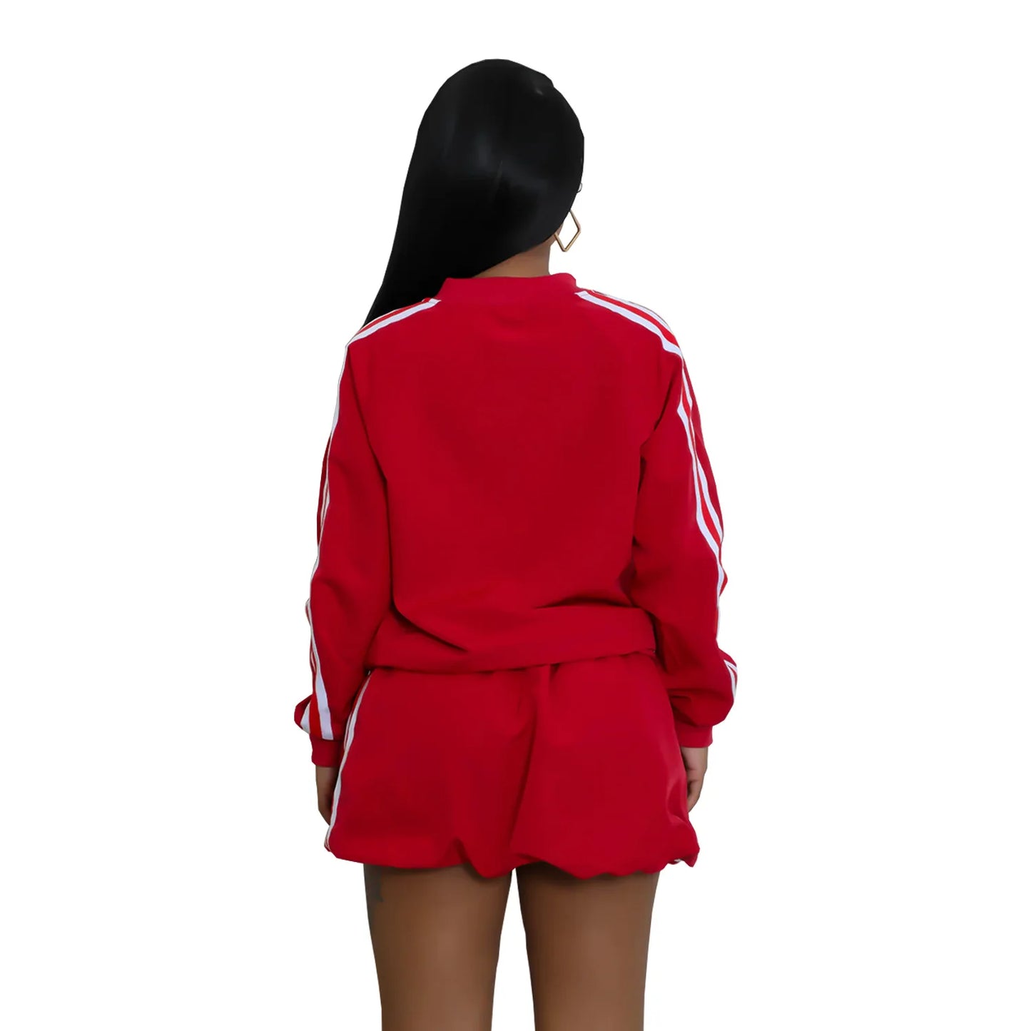 CM.YAYA Women's Set Full Sleeve Striped Coats Top + Short Skirts Spring Active Sporty Street Two 2 Piece Sets Outfits Tracksuit