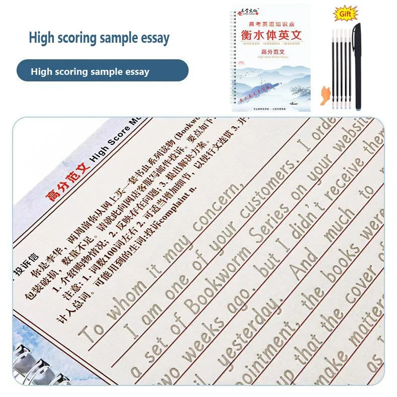 English Reusable Magic Book Copybook for Calligraphy Learning Alphabet Word Short Sentence Composition Handwriting Practice Book