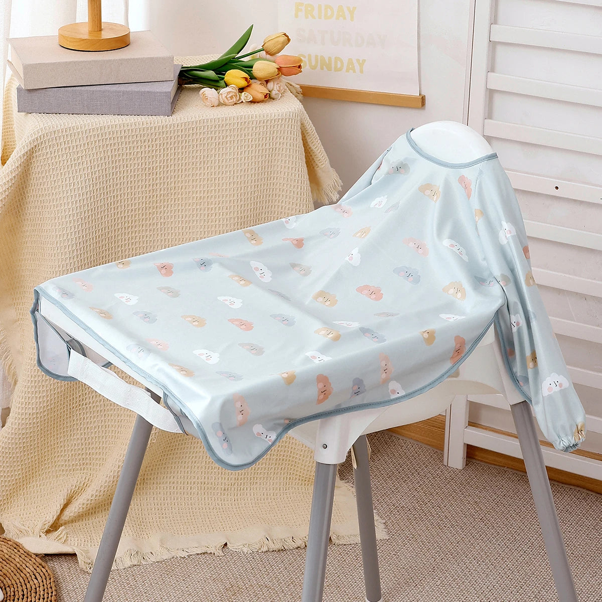 Elinfant Long Sleeve Baby Bibs Waterproof Feeding Eating Bibs Playing Painting Aprons Washable Coverall Highchair Cover