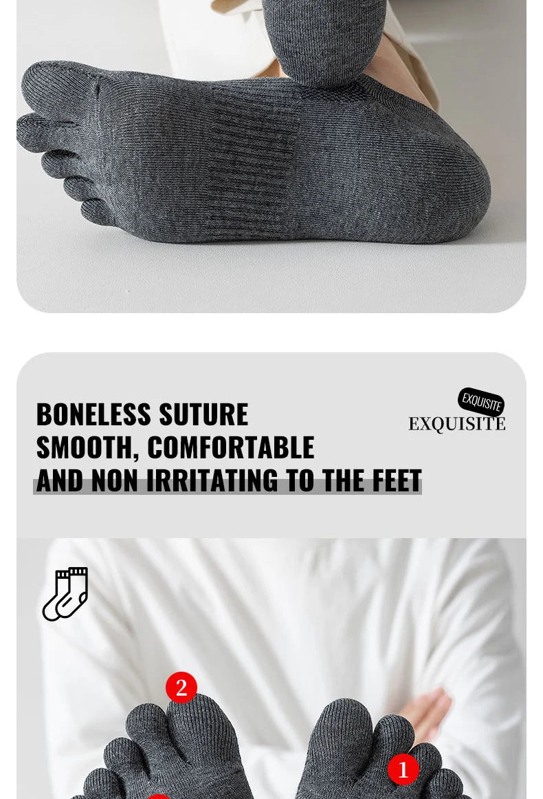 MiiOW Pure Cotton Five Finger Short Socks Men Sweat Absorbent Antibacterial Breathable Mesh Boat Socks Running Sports Toe Sock