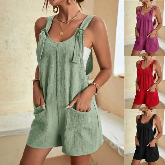 Women Wide Leg Overalls Casual Adjustable Strap Sleevelss Double Pocket Jumpsuits Sexy Loose Basic Daily Rompers OUFY-308